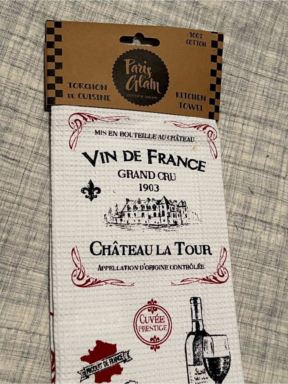 Cotton kitchen dish towel from France Wine decor grapes NEW